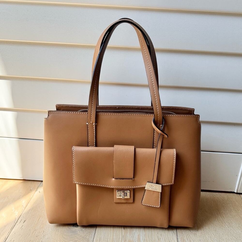 Floto Italian Leather Work Tote Satchel Brown Structured Top Handle Bag